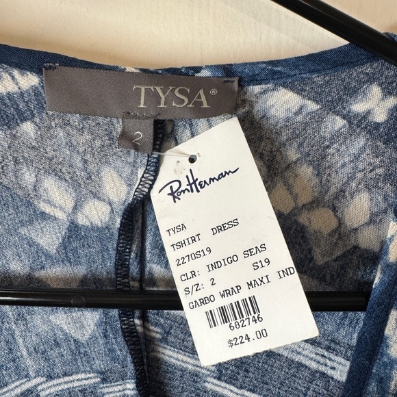 NWT Tysa Garbo Indigo Seas Blue White Patchwork Print Maxi Wrap Dress Size 2 - Picture 13 of 14